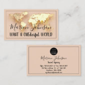 Wereldkaart Wereldbol Map Reisbureau Gold QR Blush Visitekaartje (Voorkant / Achterkant)