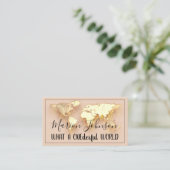 Wereldkaart Wereldbol Map Reisbureau Gold QR Blush Visitekaartje (Staand voorkant)