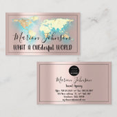 Wereldkaart Wereldbol Map Reisbureau Roos Gold Log Visitekaartje (Voorkant / Achterkant)