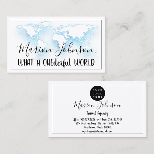 Wereldkaart Wereldbol Map Reisbureau White Logo Bl Visitekaartje (Voorkant / Achterkant)