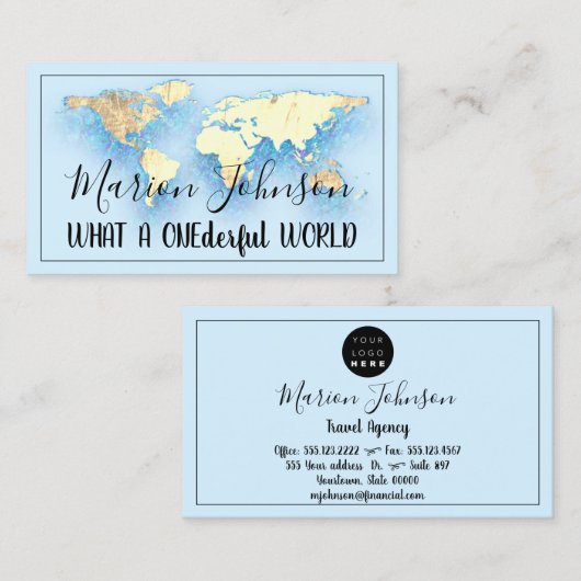 Wereldkaart Wereldbol Map Travel Agency Gold Ocean Visitekaartje (Voorkant / Achterkant)