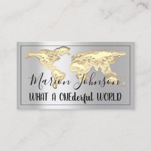 Wereldkaart Wereldbol Map Travel Agency Silver Gol Visitekaartje