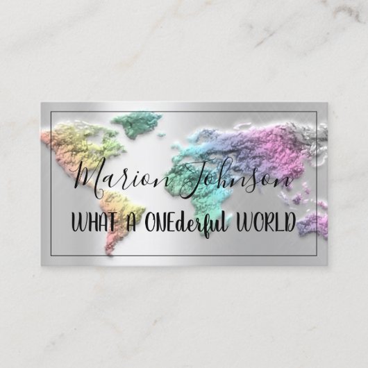 Wereldkaart Wereldbol Map Travel Agency Silver Mer Visitekaartje (Voorkant)