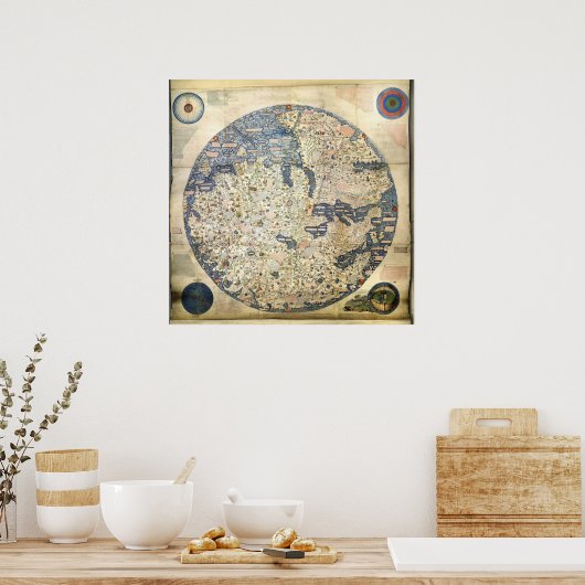 Wereldkaart Wereldkaart Venetiaanse monnik Fra Mau Poster (Keuken)