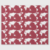 wereldkaart wit op rood cadeaupapier (Vlak)