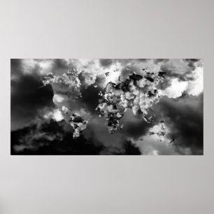Wereldkaart wolken poster