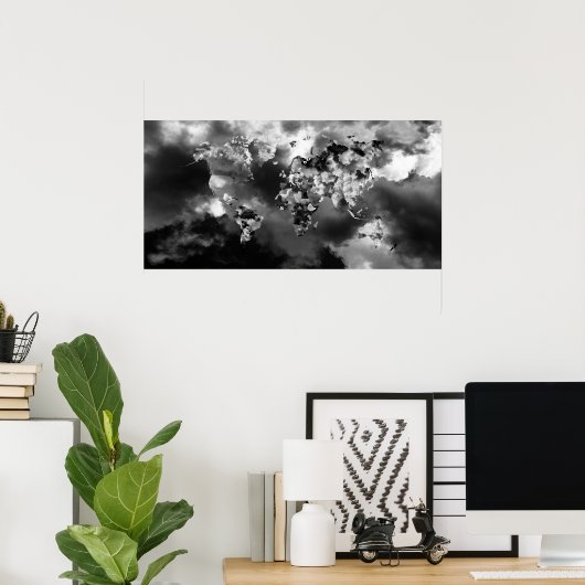Wereldkaart wolken poster (Thuiskantoor)