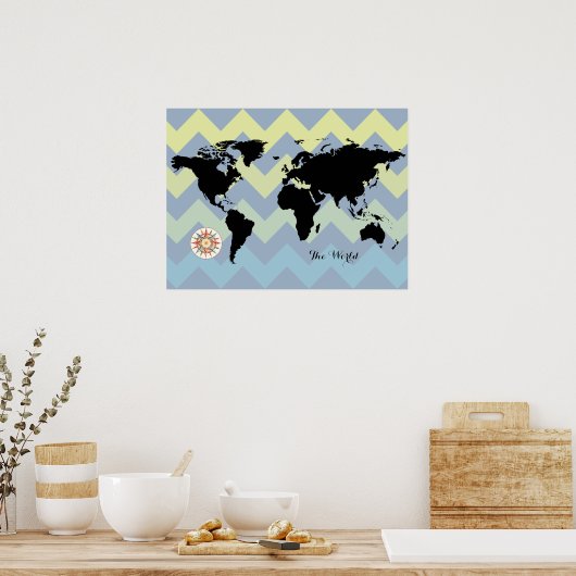 wereldkaart zee chevron poster (Keuken)