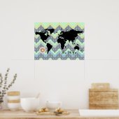 wereldkaart zee poster (Keuken)