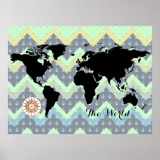 wereldkaart zee poster (Voorkant)