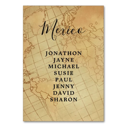 wereldkaart Zitplaatsen Tafel Kaart (Voorkant)