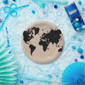 wereldkaart zwart papieren bordje (Feest)