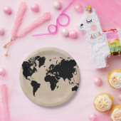 wereldkaart zwart papieren bordje (Feest)