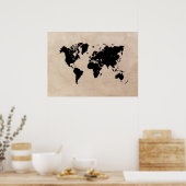 wereldkaart zwart poster (Keuken)