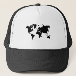 Wereldkaart - zwart trucker pet