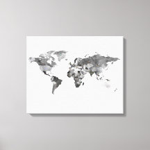 Wereldkaart zwart-wit Stretched Canvas Print