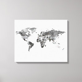 Wereldkaart zwart-wit Stretched Canvas Print