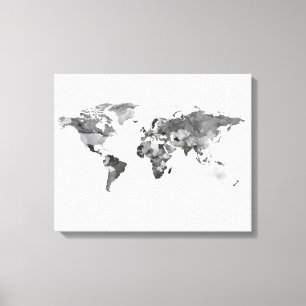 Wereldkaart zwart-wit Stretched Canvas Print