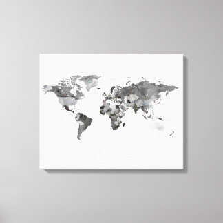 Wereldkaart zwart-wit Stretched Canvas Print