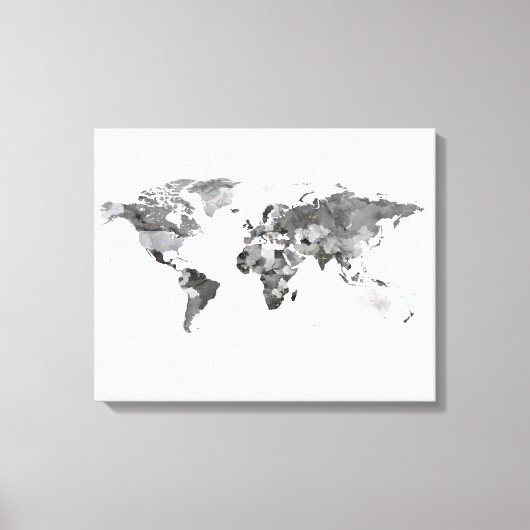Wereldkaart zwart-wit Stretched Canvas Print (Voorkant)
