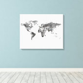 Wereldkaart zwart-wit Stretched Canvas Print (Insitu (Houten vloer))
