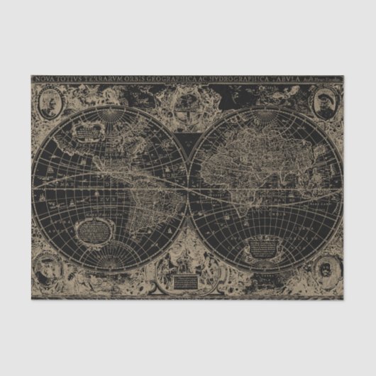  Wereldkaart zwarte beige ontkoppeling Tissuepapier (Voorkant)