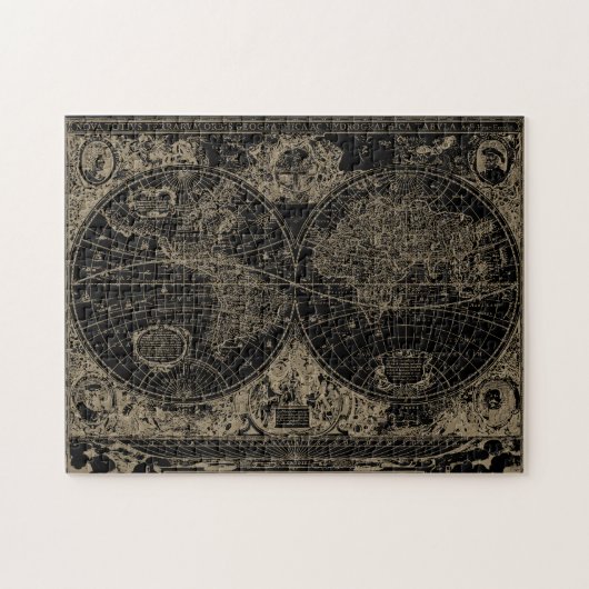  Wereldkaart Zwarte Tan Legpuzzel (Horizontaal)