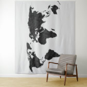 Wereldkaart Zwarte Waterverf over de grijze bosbou Wandkleed (In situ)