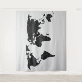 Wereldkaart Zwarte Waterverf over de grijze bosbou Wandkleed (Voorkant)