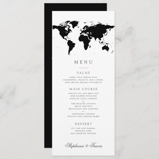 Wereldkaart zwarte witte bewerkbare kleuren menu (Voorkant / Achterkant)