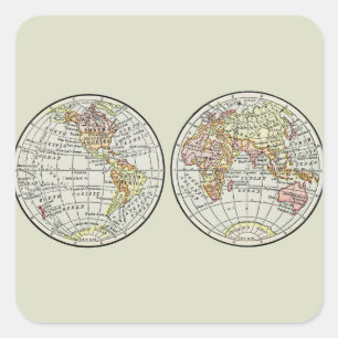 Wereldkaartbol Globe Halfronden Poster uit 1916 in Vierkante Sticker
