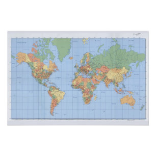 wereldkaarten, Poster gedrukte kaart