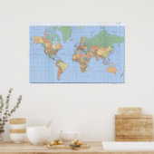 Wereldkaarten, Poster met gedrukte kaart 23x36 of  (Keuken)
