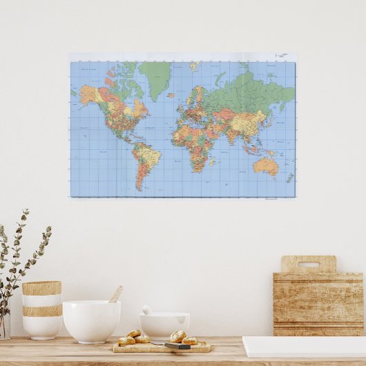 Wereldkaarten, Poster met gedrukte kaart 23x36 of  (Keuken)