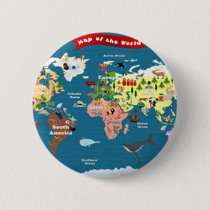 wereldkaarten voor kinderen ronde button 5,7 cm