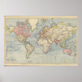 Wereldkaartposter in vintage pasteltinten poster