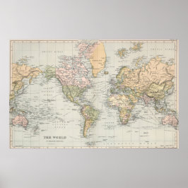 Wereldkaartposter in vintage pasteltinten poster
