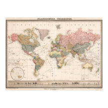 Wereldkaartposter met vintage vanillekleuren