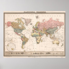 Wereldkaartposter met vintage vanillekleuren poster