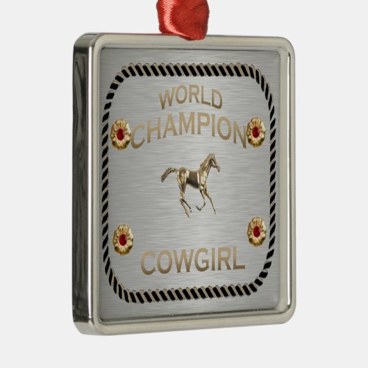 Wereldkampioen Cowgirl-cadeaus Metalen Ornament (Rechts)