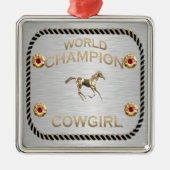 Wereldkampioen Cowgirl-cadeaus Metalen Ornament (Voorkant)