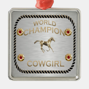 Wereldkampioen Cowgirl-cadeaus Metalen Ornament