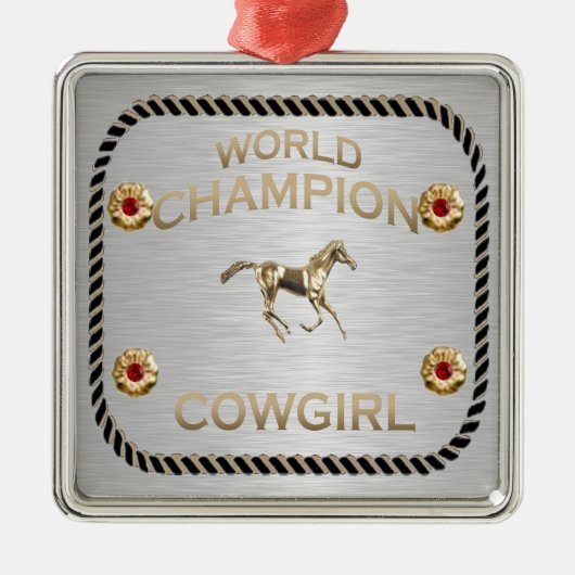 Wereldkampioen Cowgirl-cadeaus Metalen Ornament (Voorkant)