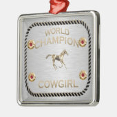 Wereldkampioen Cowgirl-cadeaus Metalen Ornament (Links)