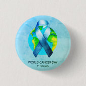 Wereldkankerdag - WC Blue/Blauwgroen lint Ronde Button 3,2 Cm (Voorkant)
