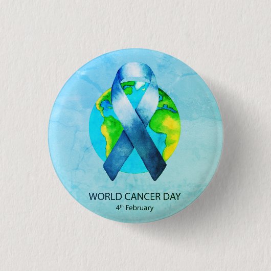 Wereldkankerdag - WC Blue/Blauwgroen lint Ronde Button 3,2 Cm (Voorkant)