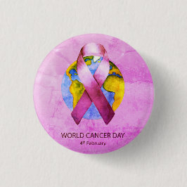 Wereldkankerdag - WC roze lint Ronde Button 3,2 Cm