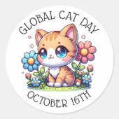 Wereldkattendag 16 oktober ronde sticker (Voorkant)