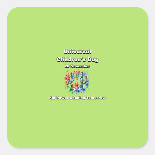 Wereldkinderdag. Kind Power Shaping Tomorrow. Vierkante Sticker (Voorkant)