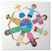 Wereldkinderen die handen vasthouden tegeltje (Voorkant)